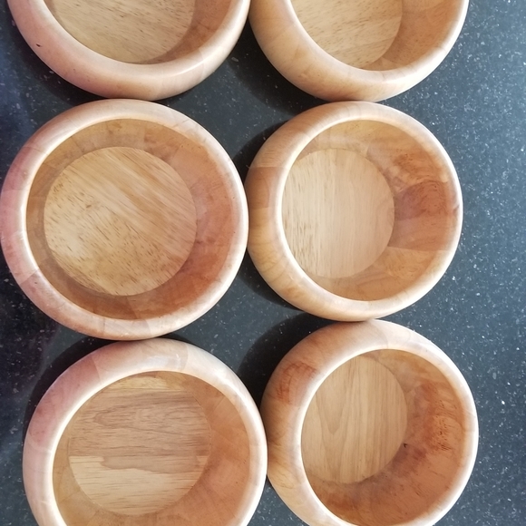 Wood/Teak Salad Bowls-set of 6 - Picture 4 of 5